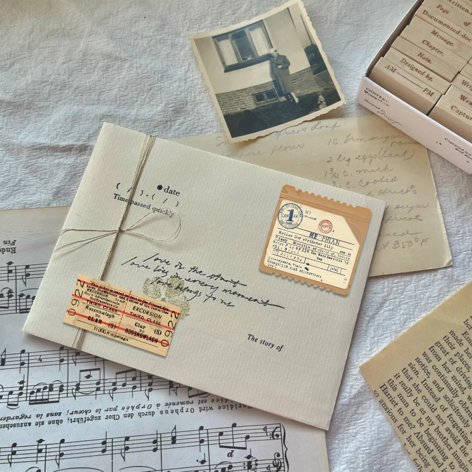 50 Stück Ästhetik Vintage Briefkopf Aufkleber Stub Aufkleber für Scrapbook Junk Journal Wasserflasche Laptop Telefon – Detail 4