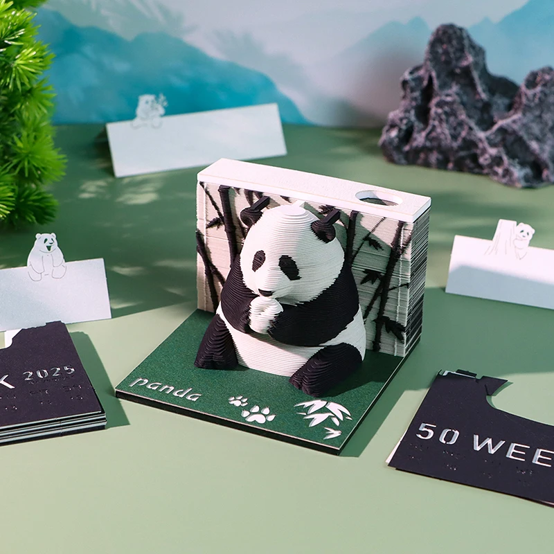 2025 Calendar Memo Pad 3D Panda Desk Calendar With LED Lights Creative Desk Calendar DIY Notes Notepad 3D Art Calendar Paper