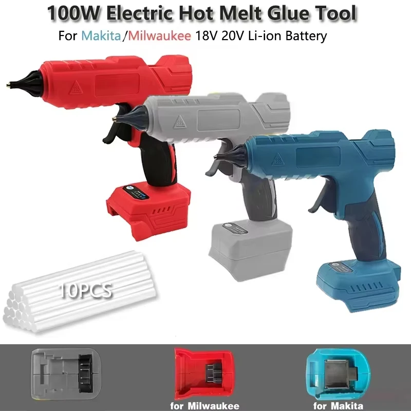 

100W Electric Hot Melt Glue Tool Replacement ForDewalt/Makita/Milwaukee 18VBattery Anti-Scald Copper Nozzle DIY WithGlue Sticks