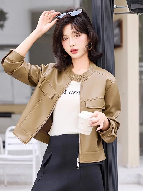 ファイオナブル オルト 本革ジャケット レディース 春秋新作 スリーハイフェン シープスキンコート ジッパー開閉 通勤 スリーハイフェン