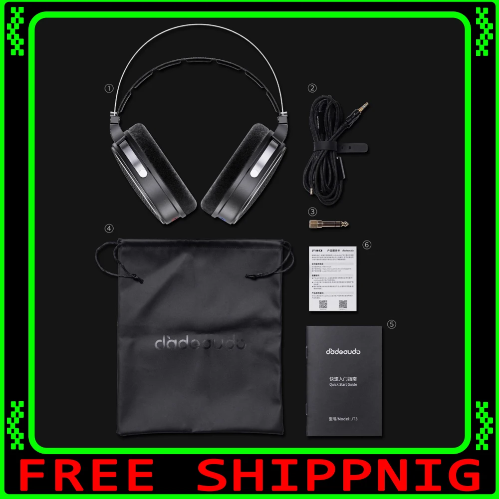 FiiO JT3 Over-Ear lightweight Open HiFi music headphones with wired HIFI fever control and interchangeable cables