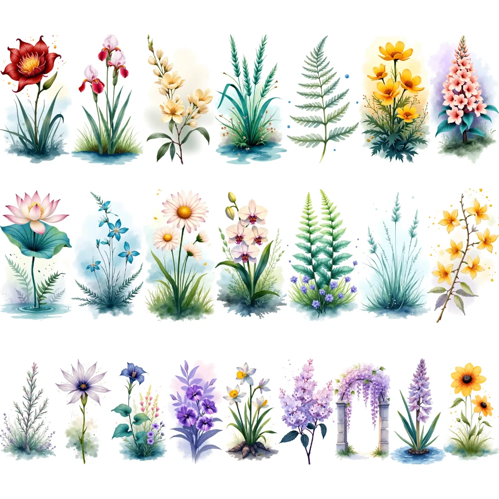 

9 шт. временных татуировок: лаванда, водостойкие, долговечные наклейки на тело, ирис, лотос, акварель, цветущая вишня для рук