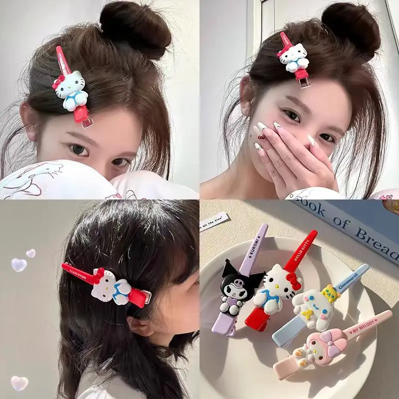 Miniso漫画サンリオKTキャットヘアクリップ、女性用洗顔メイクヘアカード、サイドバングス、ダックビルクリップ、ヘアアクセサリー