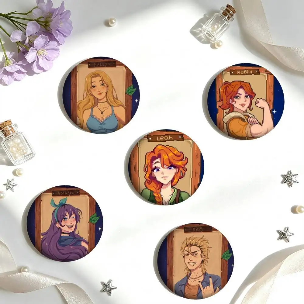 W-Warm Farm Pixel Stardew Valley  25 32 44 58 75mm Badges Personalized Round Brooches Pins Accessory Gift
