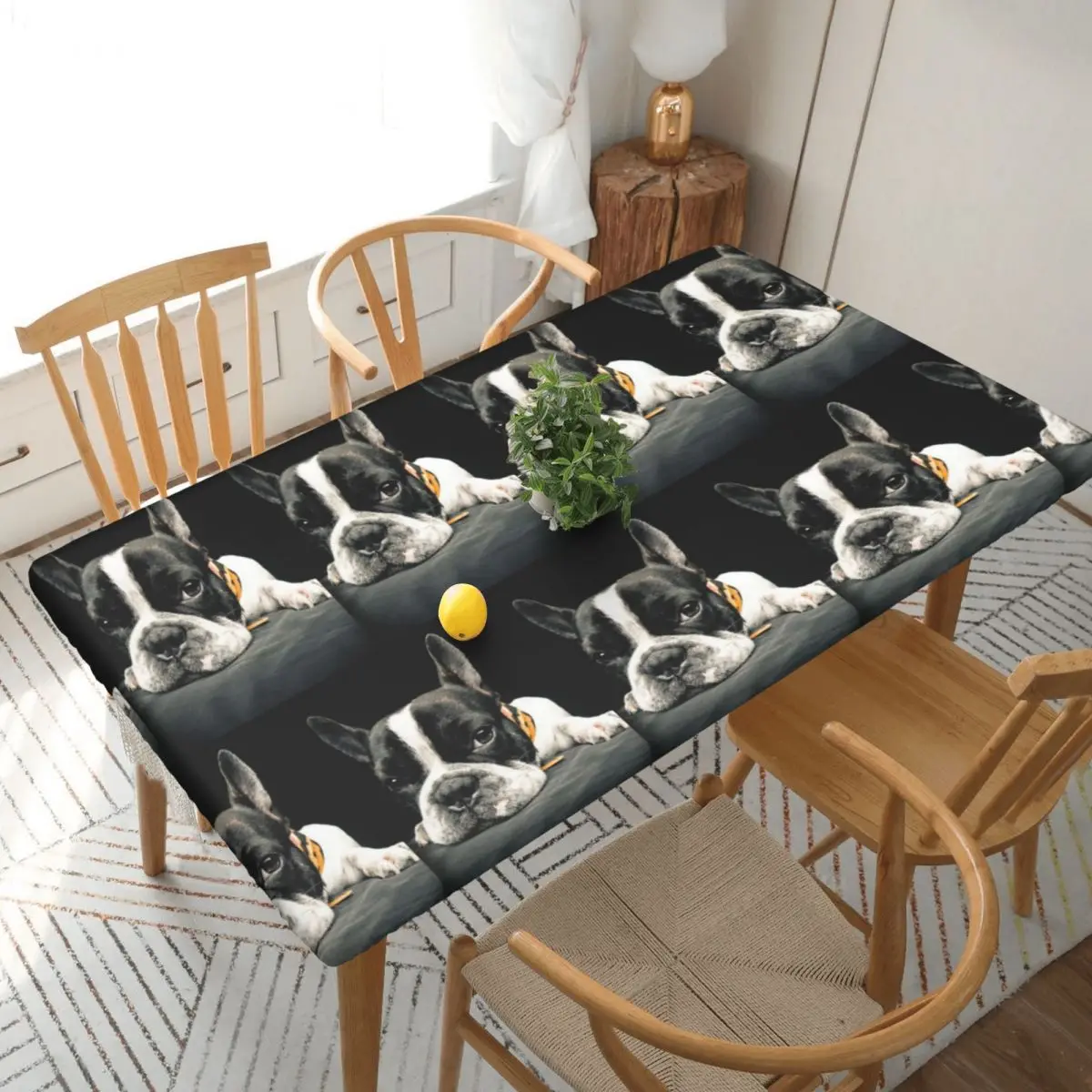 Black Boston Terrier Custom Rectangular Tablecloth Oilproof Table Cover for Dining Events Table Cloth