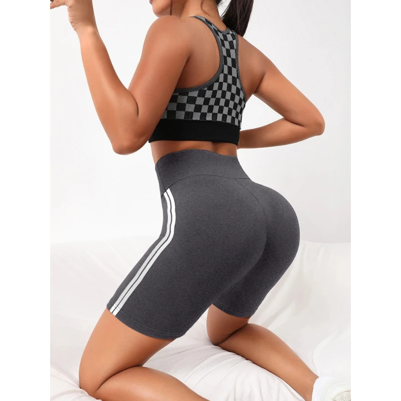 Female Shorts Simple Fashion Knitted Solid Colour Five Pants Trendy Side Stripe Design Ladies High Stretch Shorts