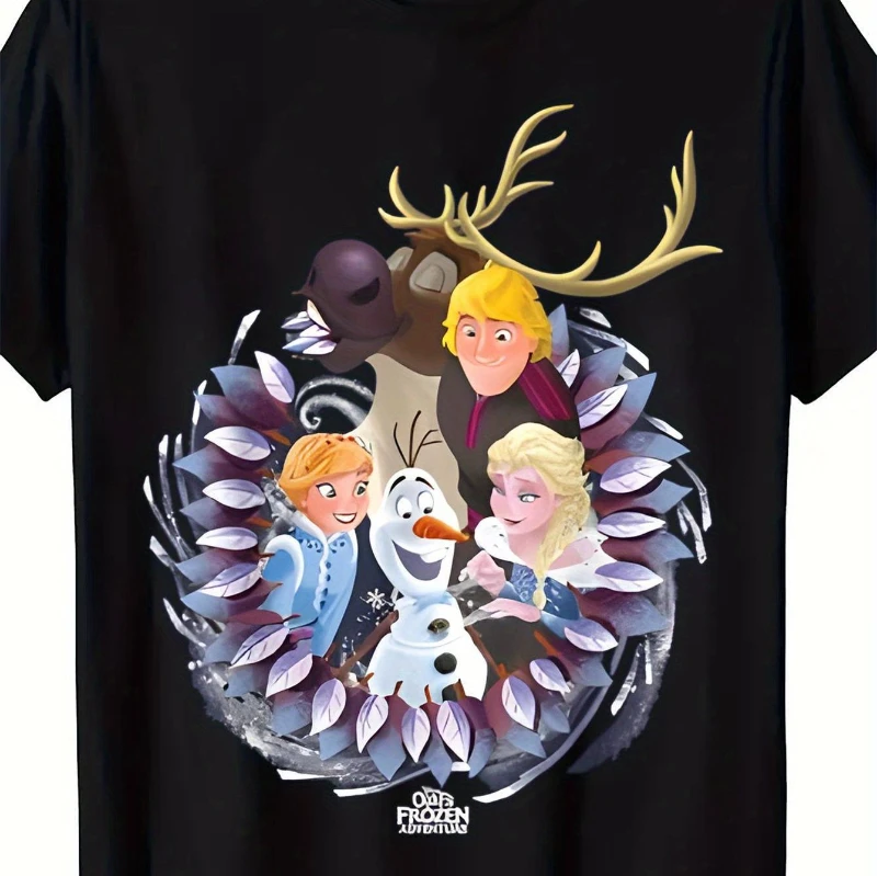 تي شيرت صيفي للرجال بطبعة فروزن - تي شيرت كاجوال بأكمام قصيرة، يتميز بمشاهد Ella و Anna وOlaf وSven من Frozen #1