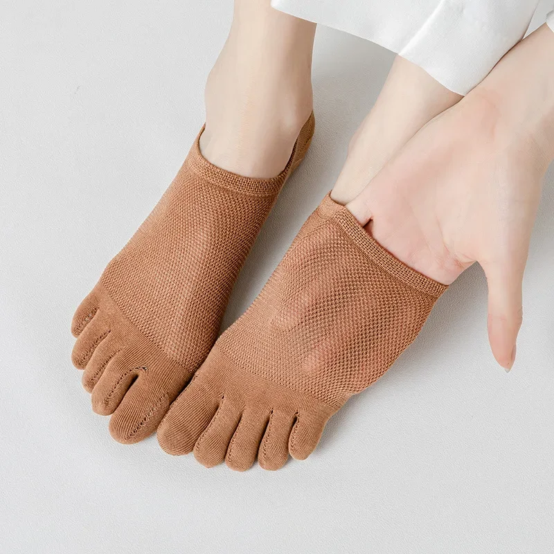 Mesh Five-finger Socks Summer Women Thin Girls Invisible Thin Non-slip Toe Socks Solid Color