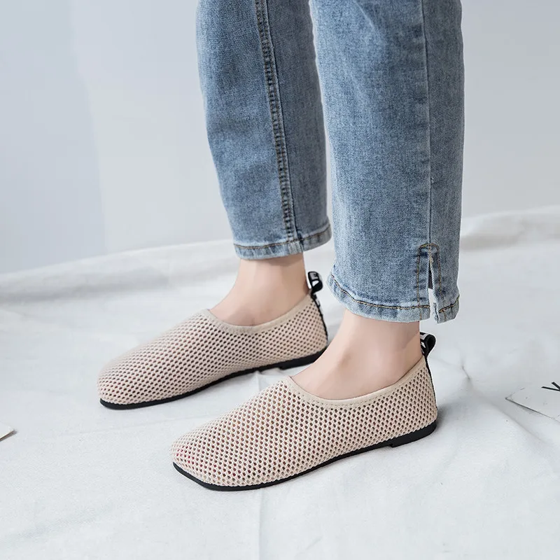 2024 New Women Summer Flats Slip on Fashion Flats Shoes New Fashion Flats Non-slip Black Basic Mesh Cloth Flat Shoes 35-40