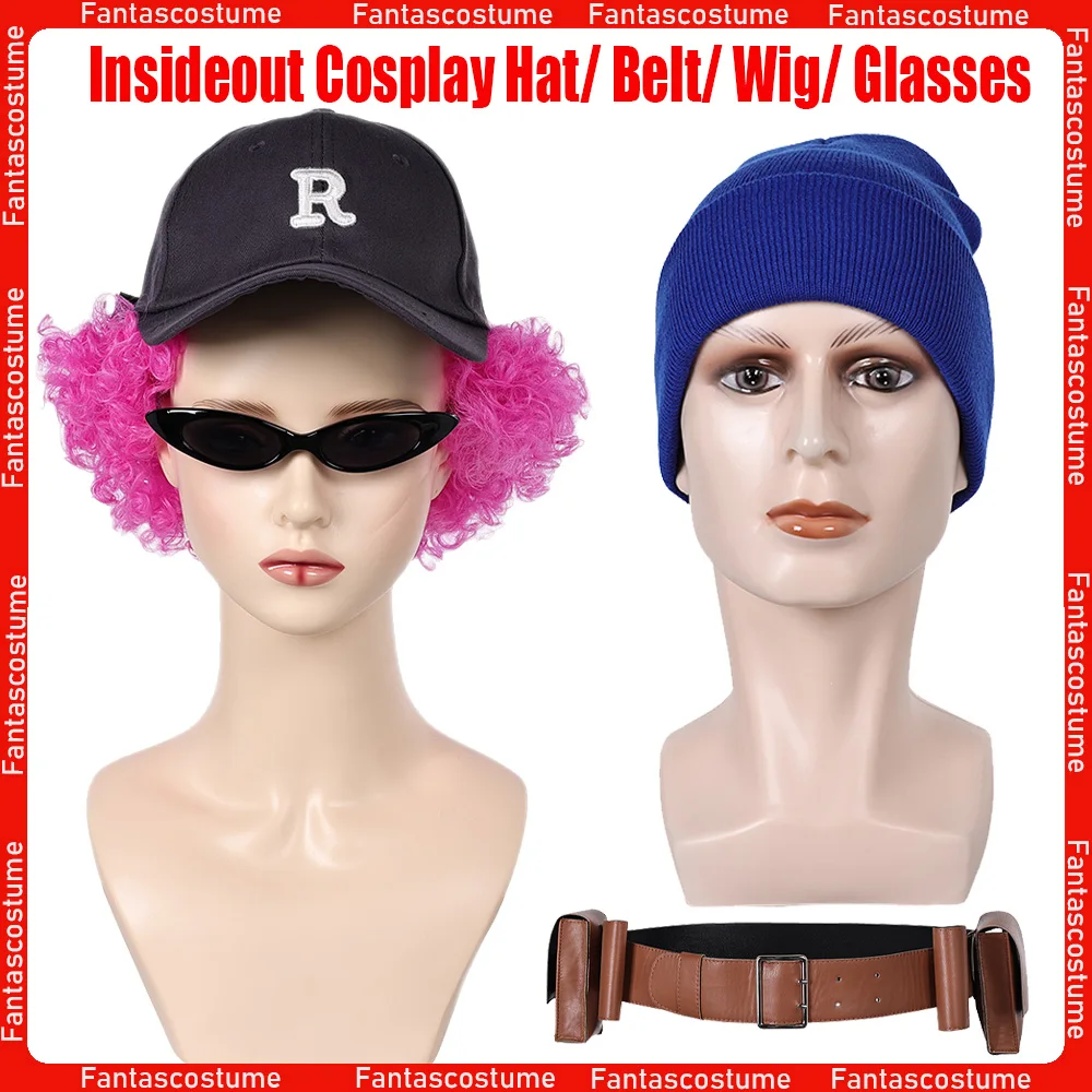 Inside Cos Out Cosplay Retro Hat Cap Hat with Wig Glasses Cartoon Halloween Carnival Party Costume Accessories Men Women Gifts