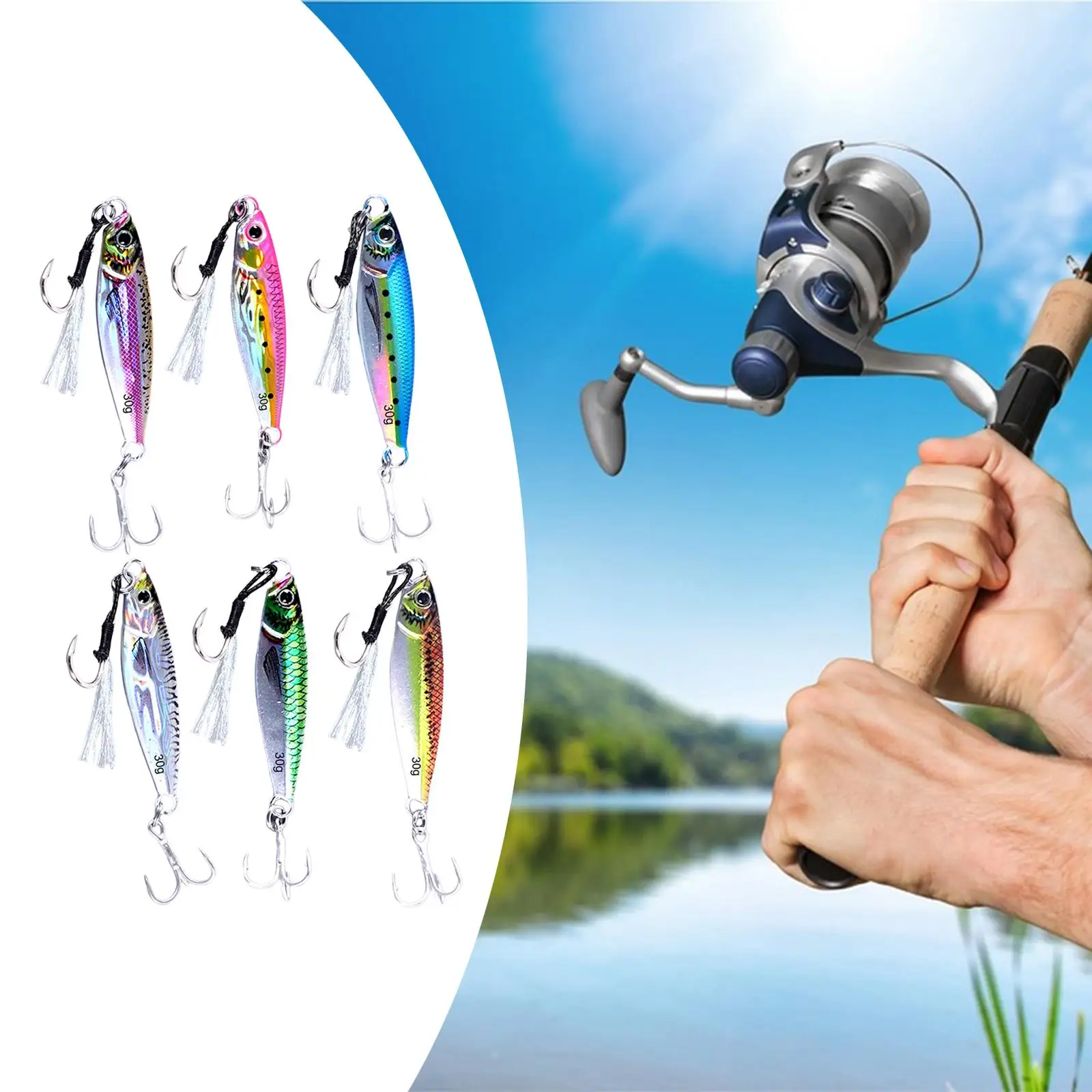 6x Fishing Lures Baits Realistic Hard Baits Vertical Rainbow Micro Spoon Jig