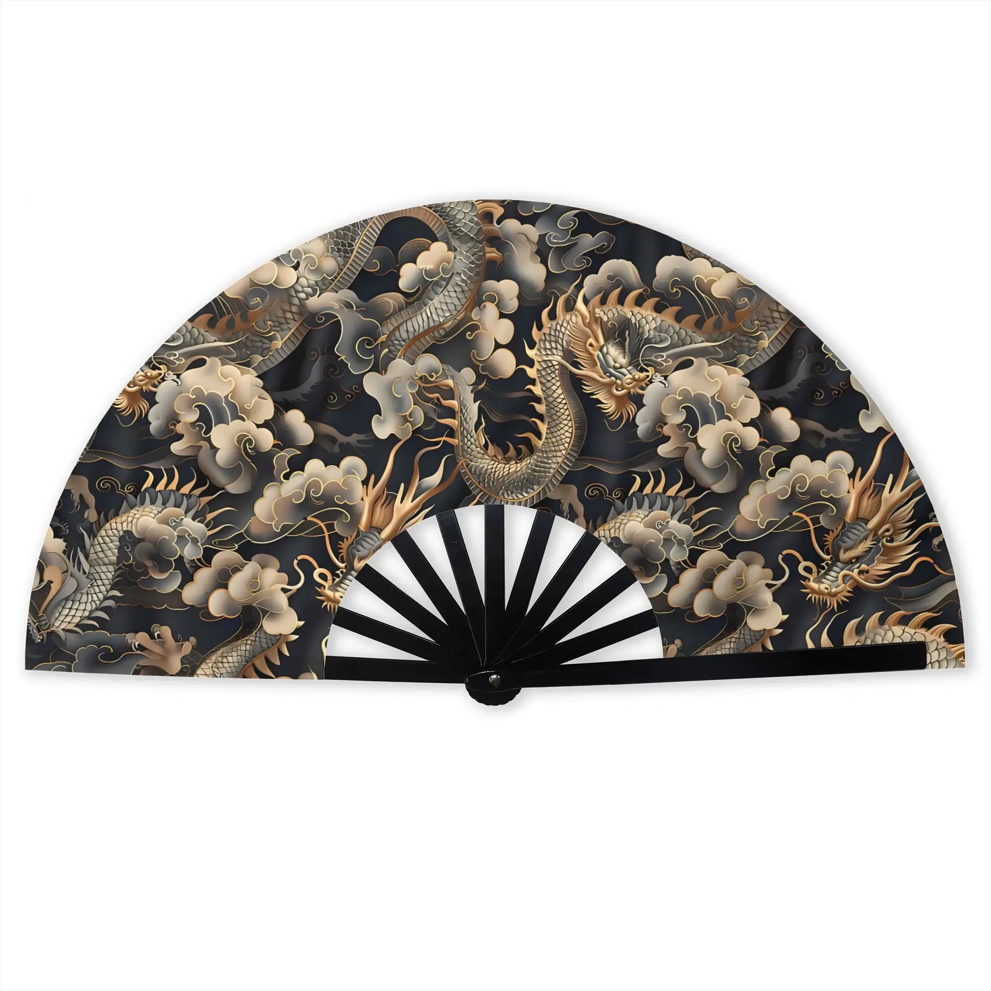 Folding Fan Featuring a Dragon And Clouds, Ideal for Summer Events, Parties, Music Festivals, And Birthday Presents, Without Battery
