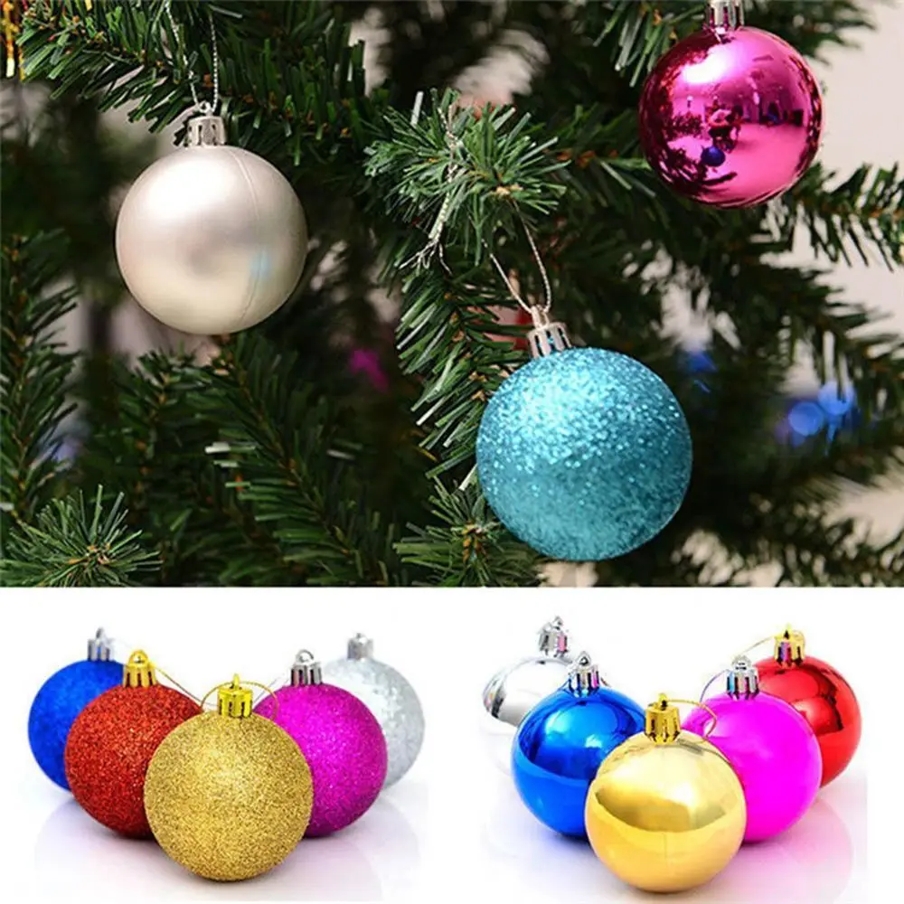 24Pcs 3/4/6cm New Year Crafts Home Decor Christmas Tree Decoration Drop Pendant Xmas Hanging Ball Bauble