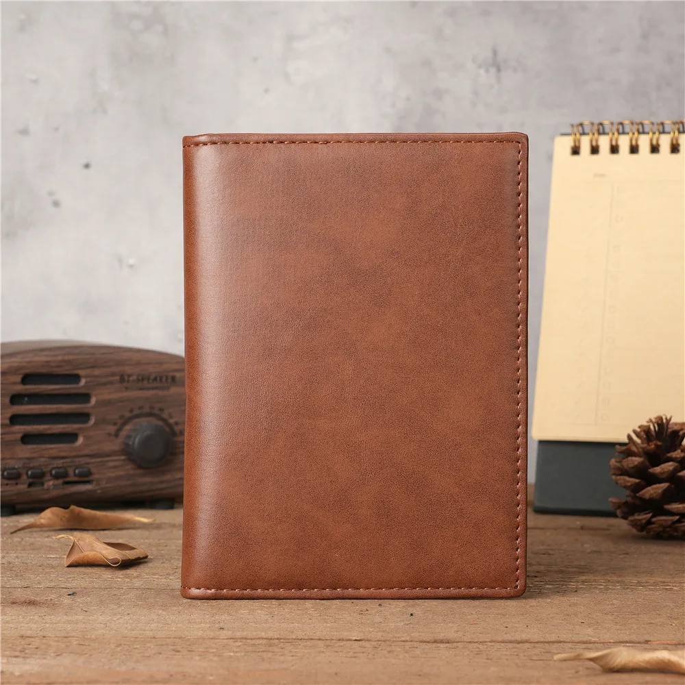 1146 Unisex Brown Folding Leather Passport Bag, Casual Vertical Wallet, Travel Retro Crazy Horse Pickup Bag