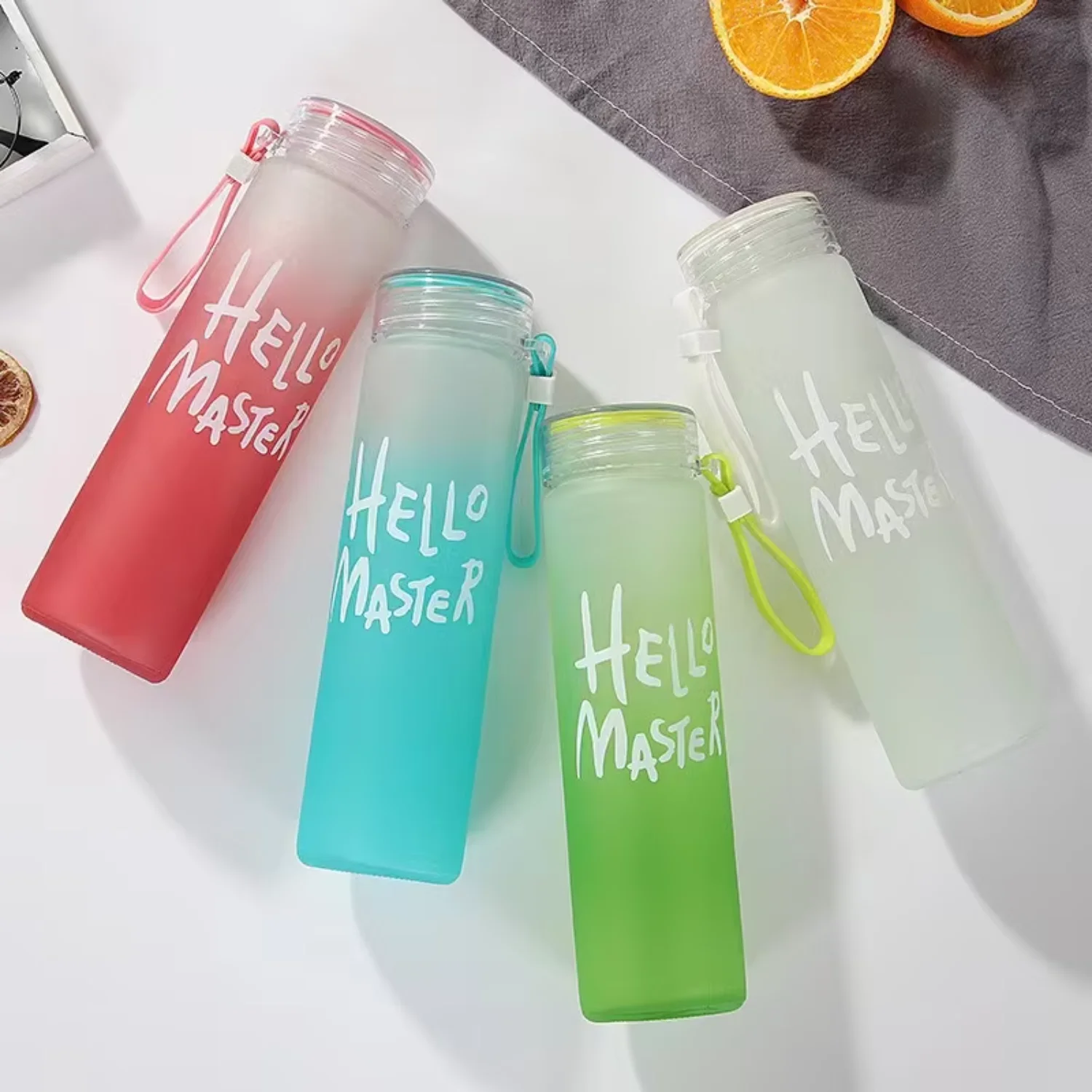 Wholesale 400ml Transparent Gradient Colored Portable Handy  Frosted Glass  for Adults Students Couples Children