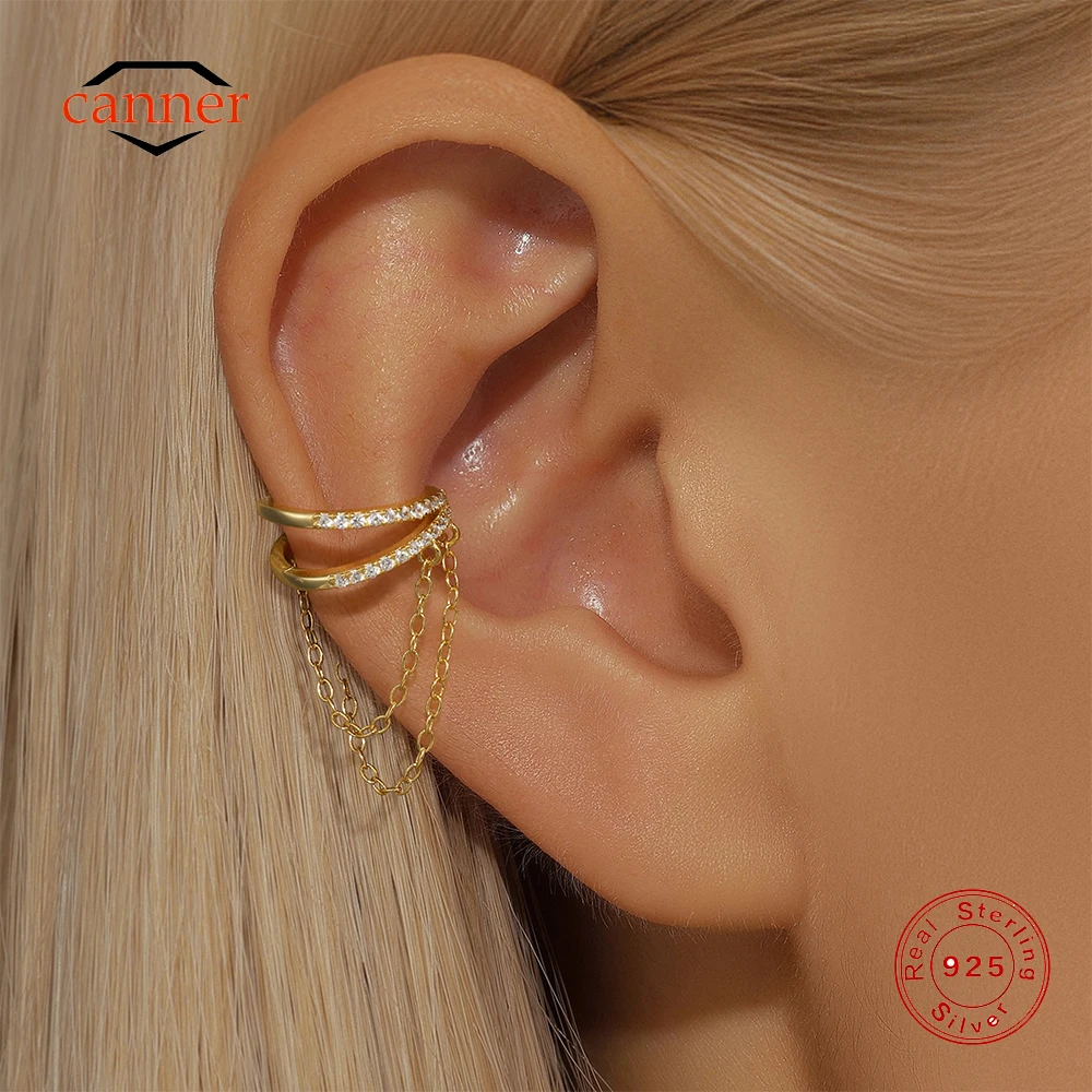 CANNER 1PC 925 Sterling Silver Eight Pointed Star Tassel Ear Clip For Women Ins Exquisite Chain Ear Cuff Drop Earring Jewelry