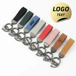 Customized LOGO Keychain Blank Leather Personalized Key Chains Vintage Laser Engrave Car Keyring  Holder for Men and Women Gift