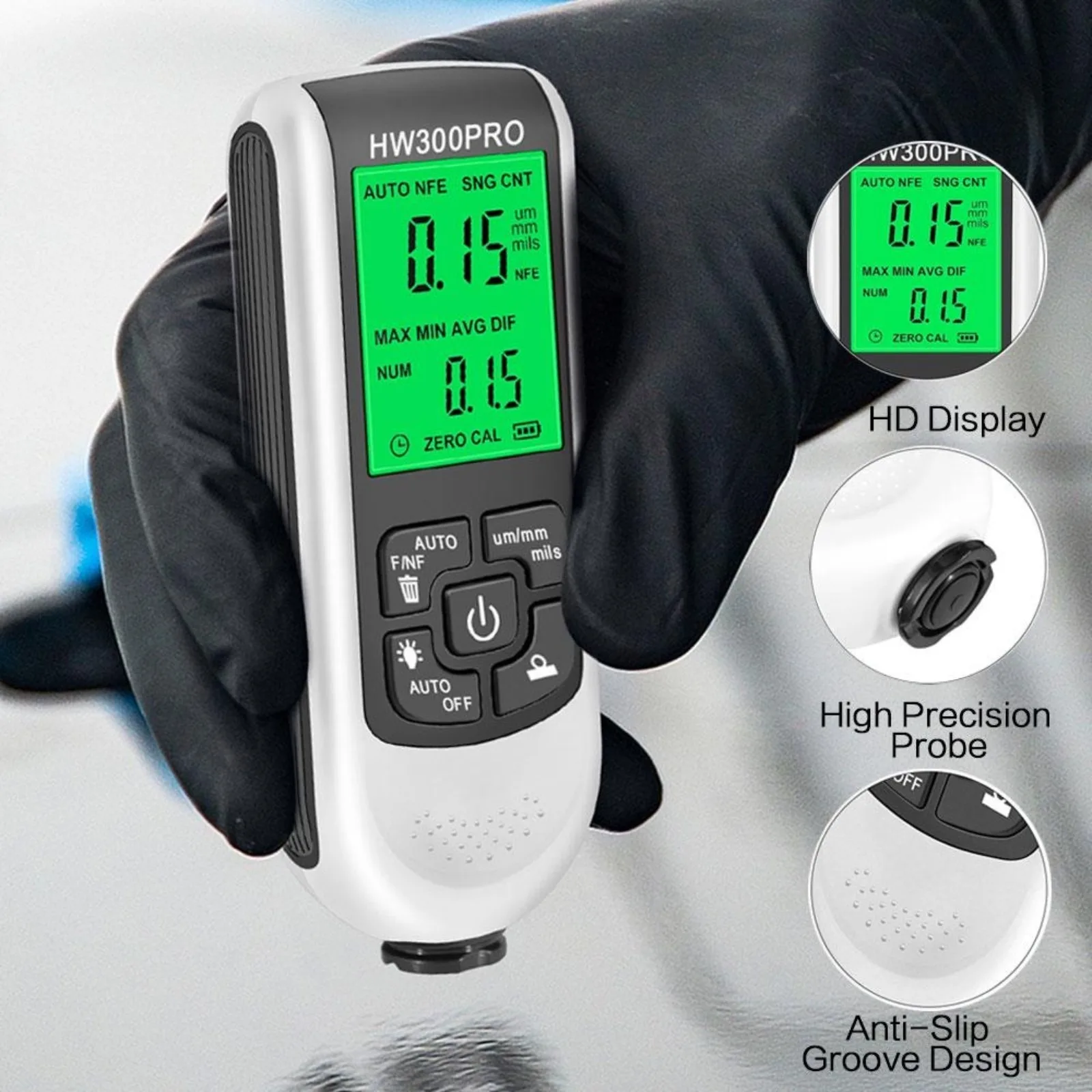 

HW-300PRO Car Paint Thickness Gauge 0-2000UM Fe & NFe Paint Thickness Tester Manual Coating Meter Automotive Tools