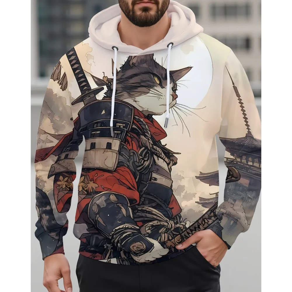 هوديي جديد عصري ثلاثي الأبعاد للكبار بتصميم نمط قطة محارب رواية، سويت شيرت بقلنسوة بأكمام طويلة مع جيوب للارتداء اليومي #1