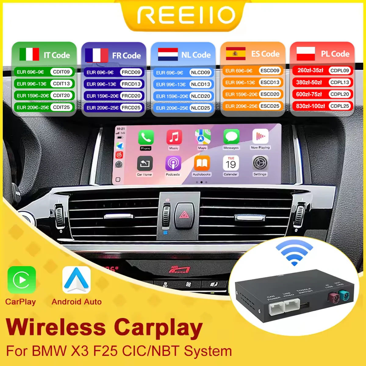 CarPlay et Android Auto sans fil pour BMW NBT CIC Séries 1 2 3 4 5 6 7 X1 X3 X4 X5 X6 F56 F15 F16 F25 F26 F48 F10 F22 F20 F30 F32