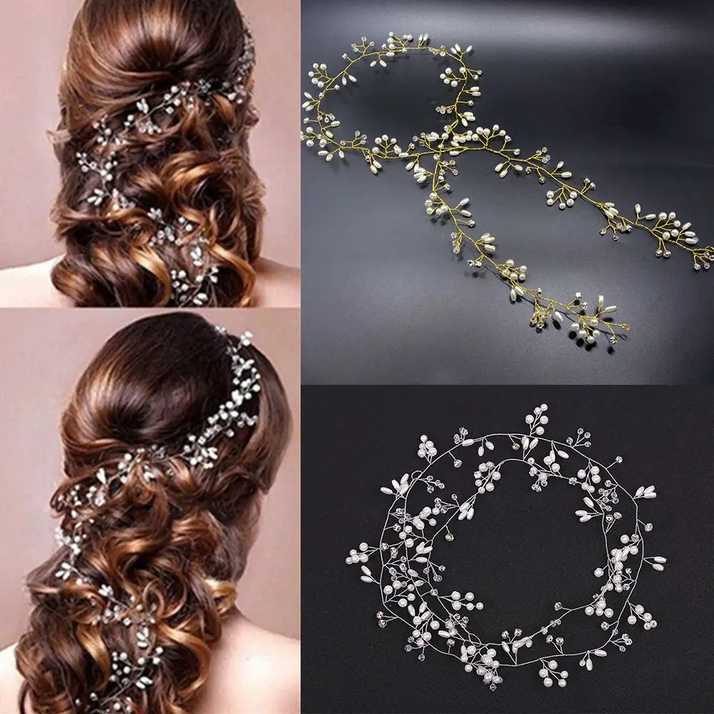 Party Long Chain Headpiece Hair Jewelry Romantic Bride Accessories Diamante Headband Pearl Crystal Wedding Hair Vine