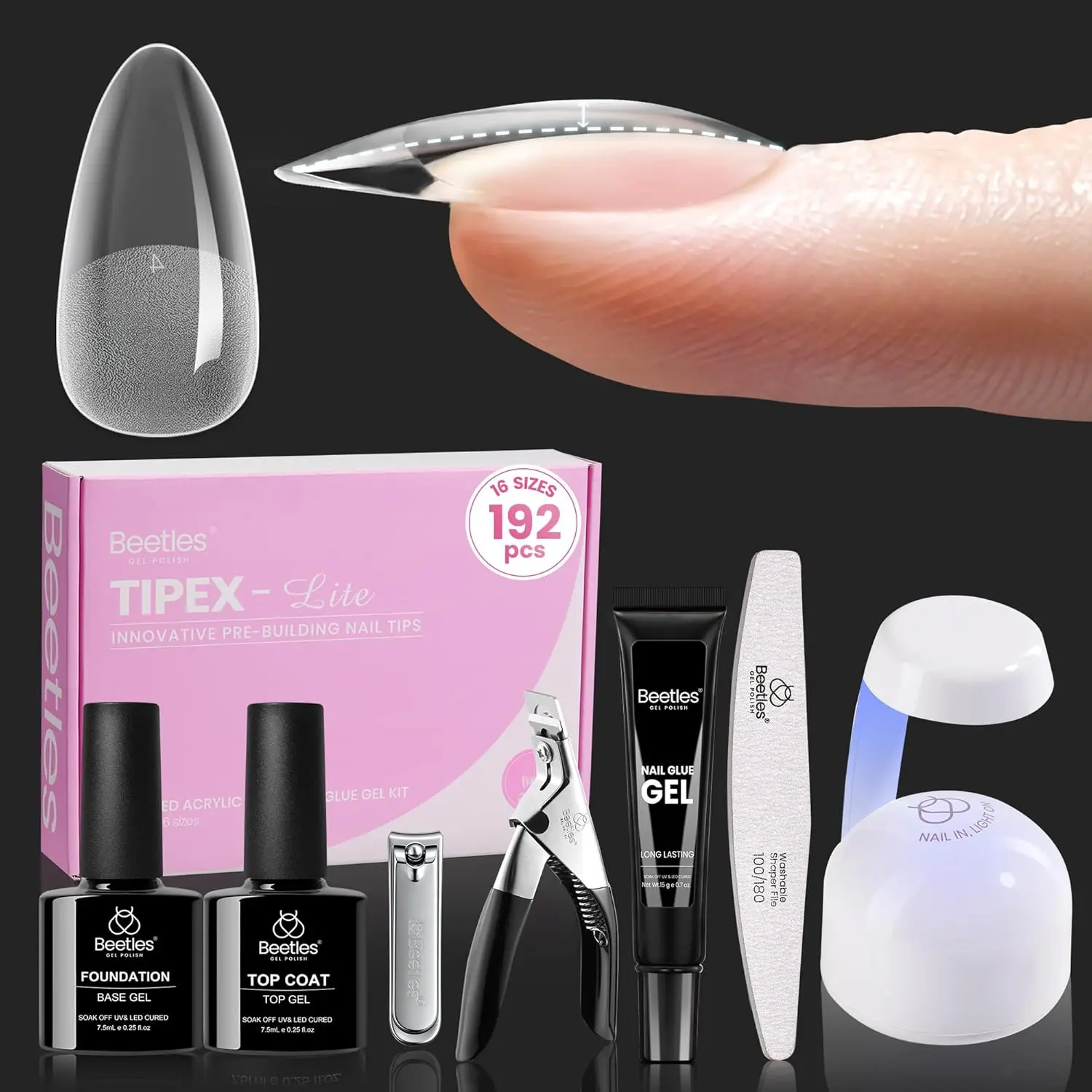 

Valentine's Day Heart Cutout Nail Kit with UV Lamp, 192pcs Tips, Gel Colors for DIY Art