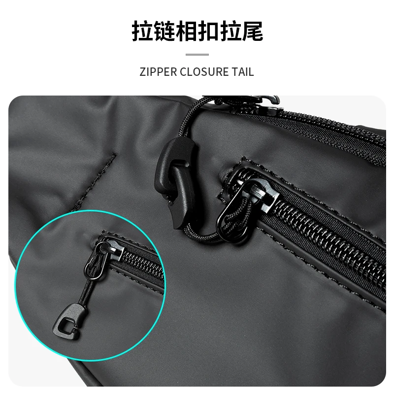 Waterproof Black Men\'s Chest Bag Lightweight Fashion Short Trip Multifunction Bag Zipper Anti-theft Outdoor Phone Crossbody Bag