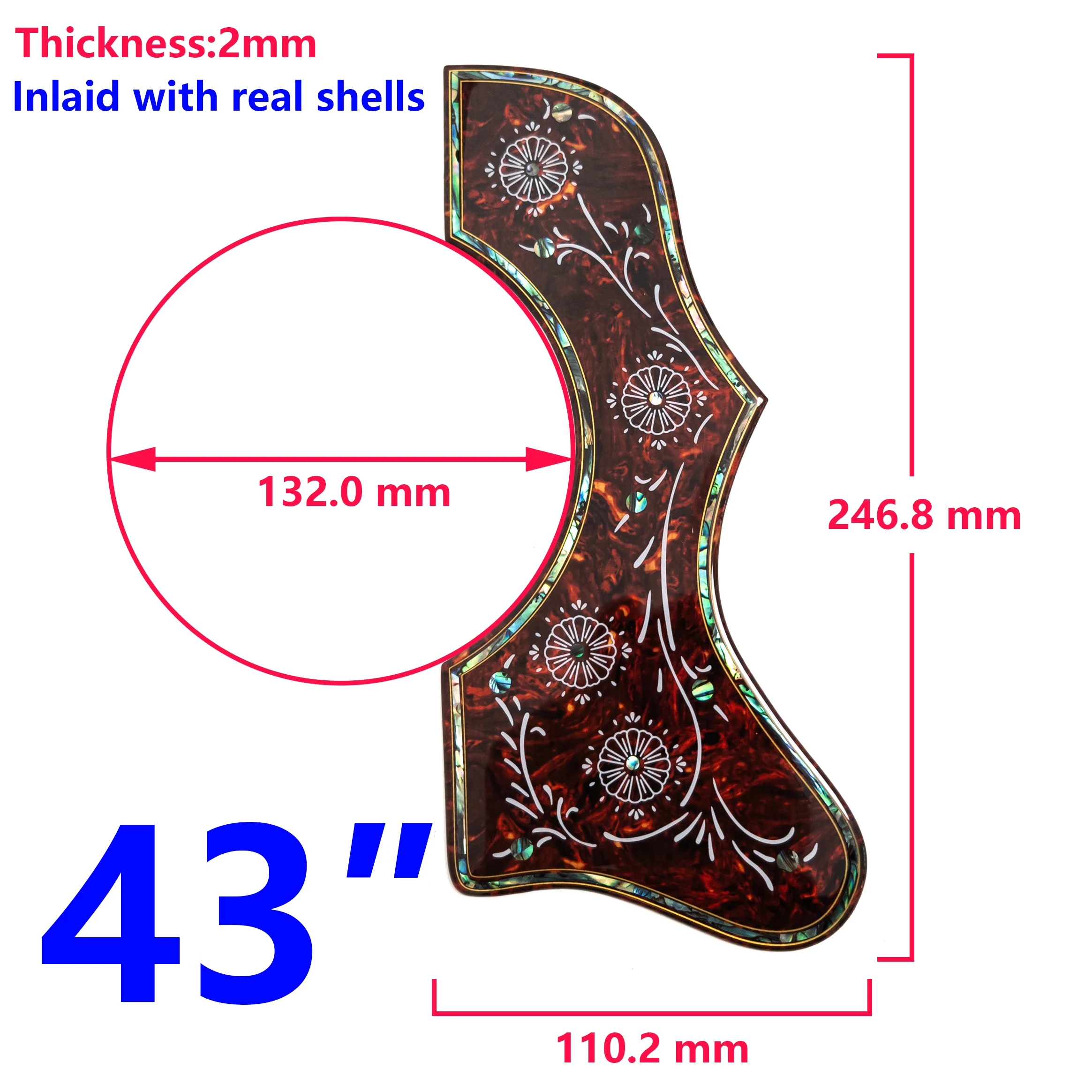 

Acoustic Guitar Pickguard For 43 inch SJ200 J200 Scratch Plate with Shell Inlay Binding Thick 2 MM Universal Fit for 42" To 43"