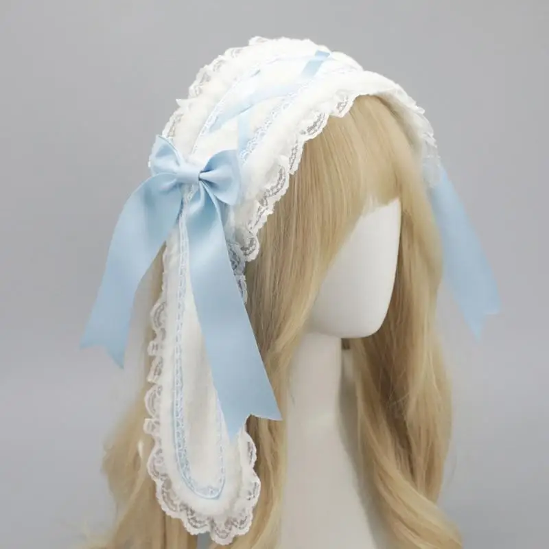 أنيقة الرباطين الأذنب أذني الأذنين مع تصميم القوس للأزياء للأزياء إلى الأمام هالوين وأغطية رأس أنيمي خادمة.