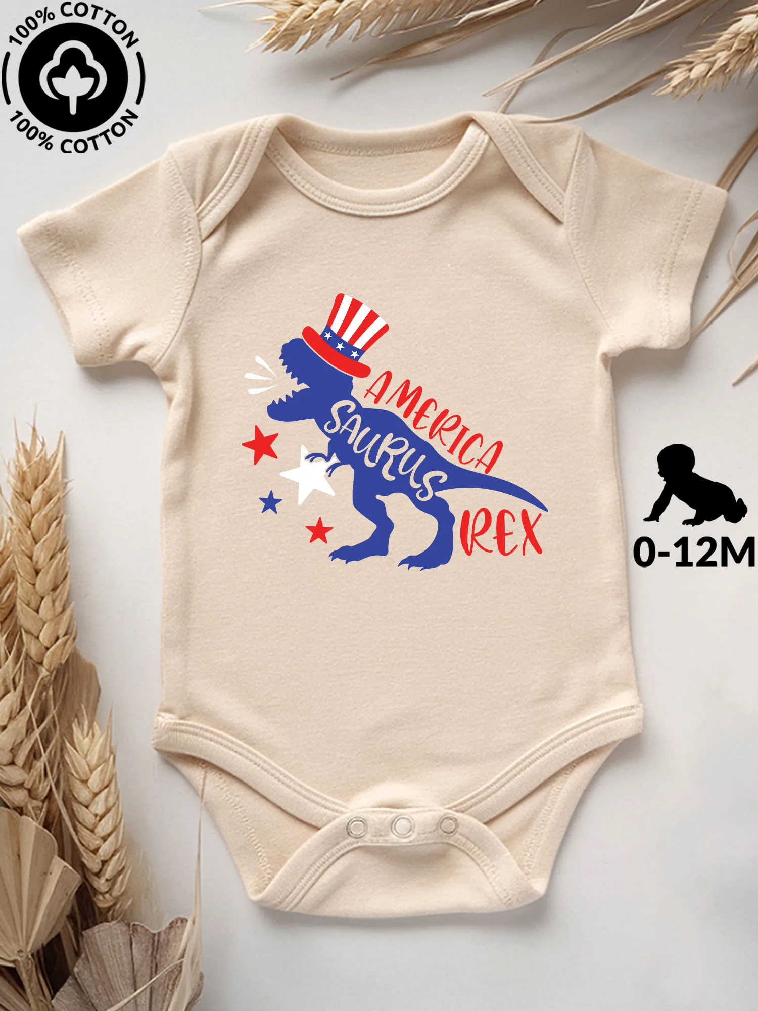

Детский комбинезон-боди унисекс America Saurus Rex, 100% хлопок, мягкий, всесезонный, бежевый, для ползания, 190 г/м²