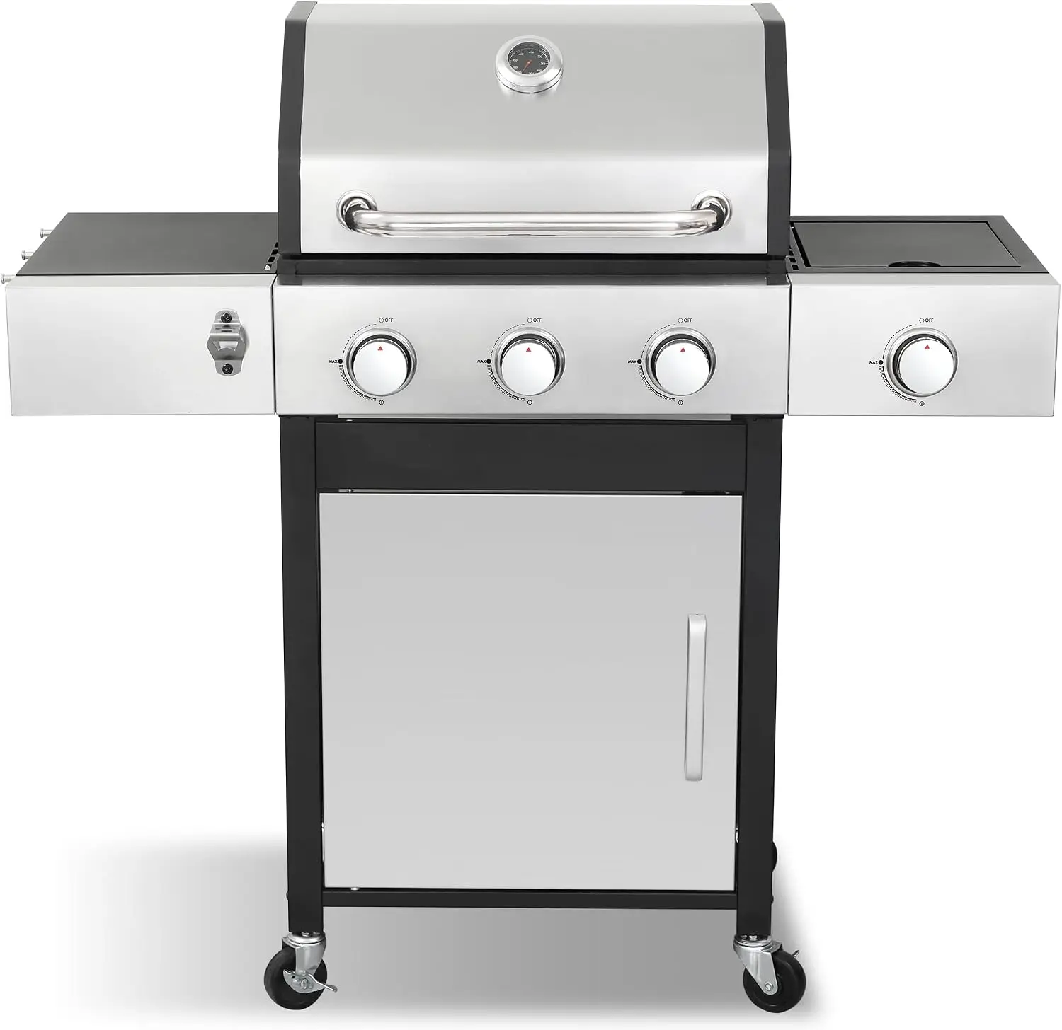 Gas Grill with Side Burner, 3-Burner Propane Grill with Porcelain-Enameled Cast Iron Grates and Double-Wall Insulated Lid, 39,00