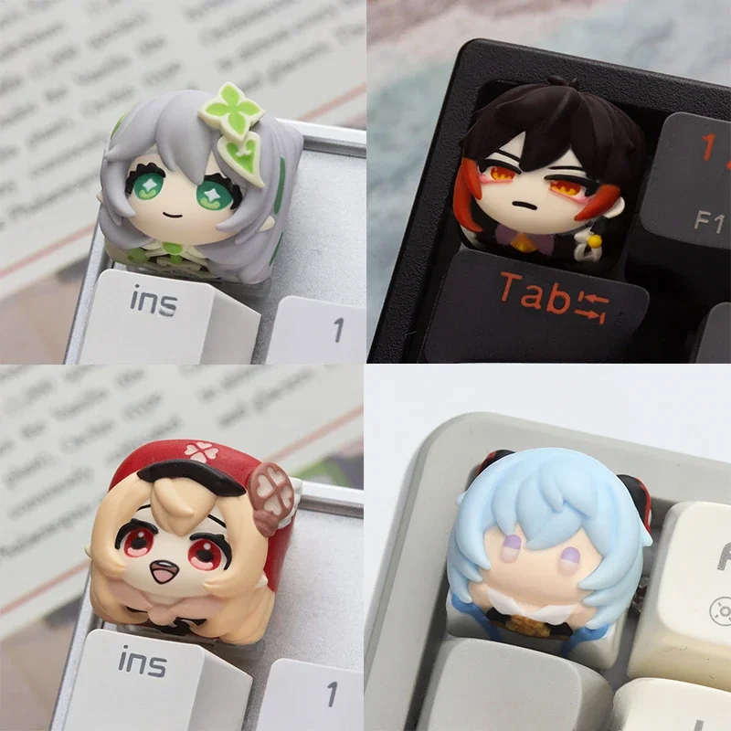 Anime Character Keycaps Genshin Impact Naxida Zhongli Keli Ganyu Gaming Mechanical Keyboards Personalized Keycaps Pc Accessories