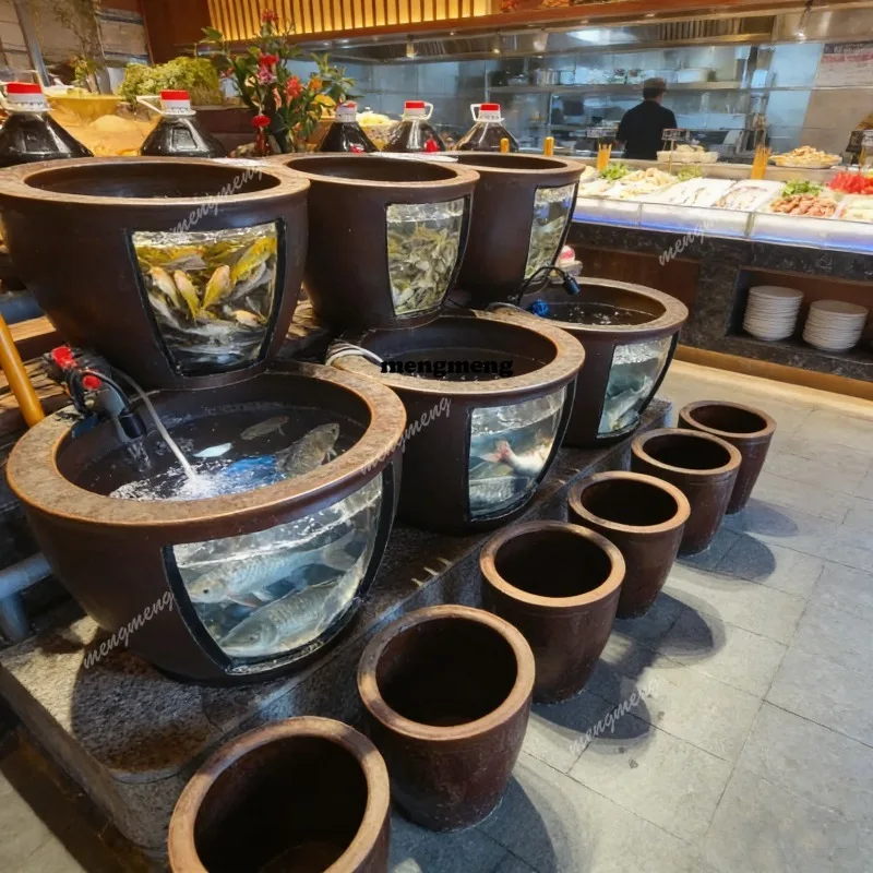 Hotel Mingfile fish tank landscaping decoration transparent round water tank visible ornamental fish pond visible