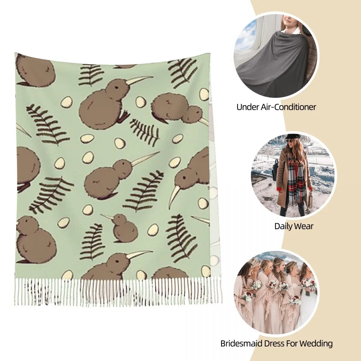 وشاح طائر الكيوي أوشحة شرابة للنساء شالات دافئة ناعمة ويلتف شال كبير للخريف والشتاء #3