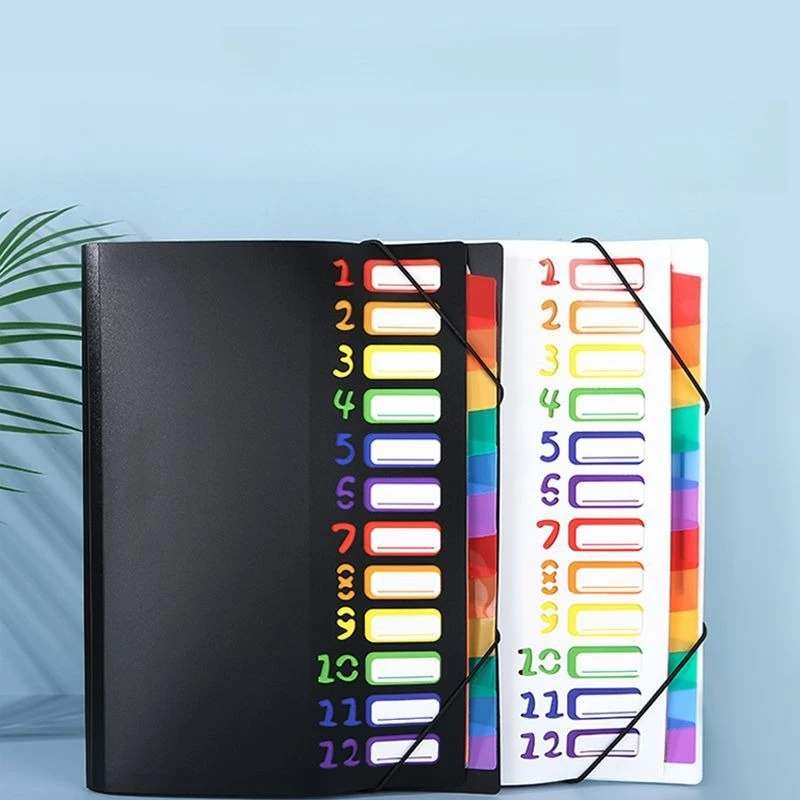 

A4 Expandable File Folder with 12 Compartments and 24 Pockets, for Organizing and Storing Documents and Office Supplies