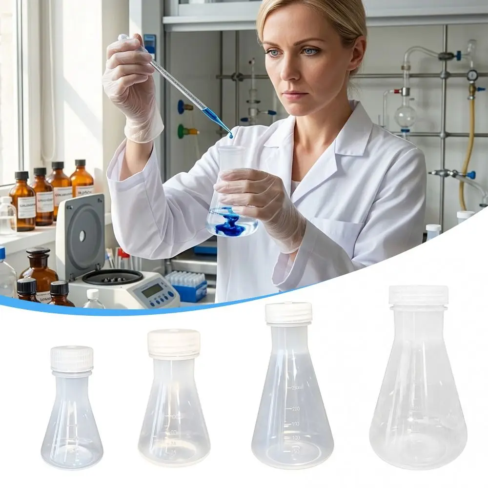 50ml/100ml/250ml/500ml Plastic Erlenmeyer Flask Plastic With Screw Lid Lab Beaker Scaled Measuring Plastic Beaker