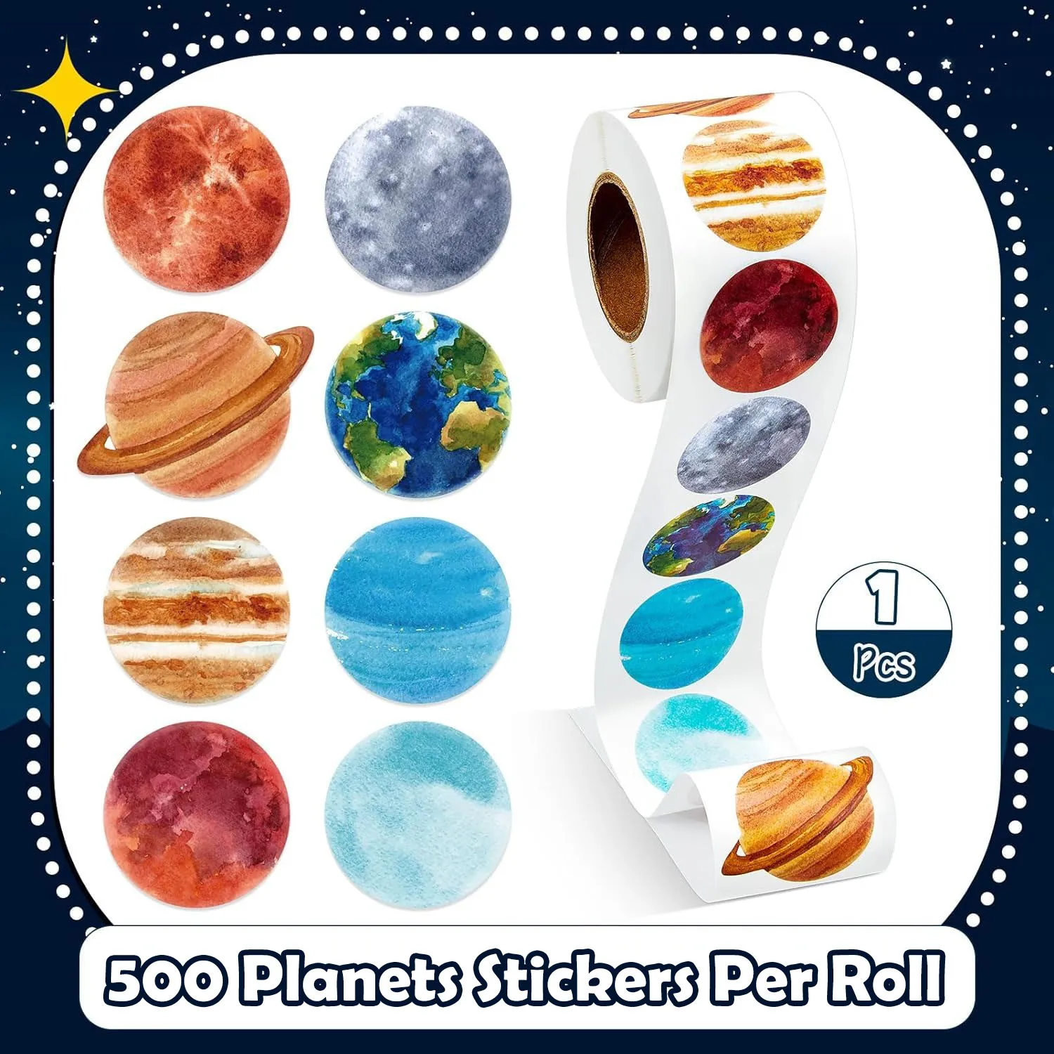 500Pcs/Roll Solar System Colored Planets Stickers 2.5cm/1.0\'\' Space Knowledge Learning Adorn Gifts Kettle Phone Stationery Label