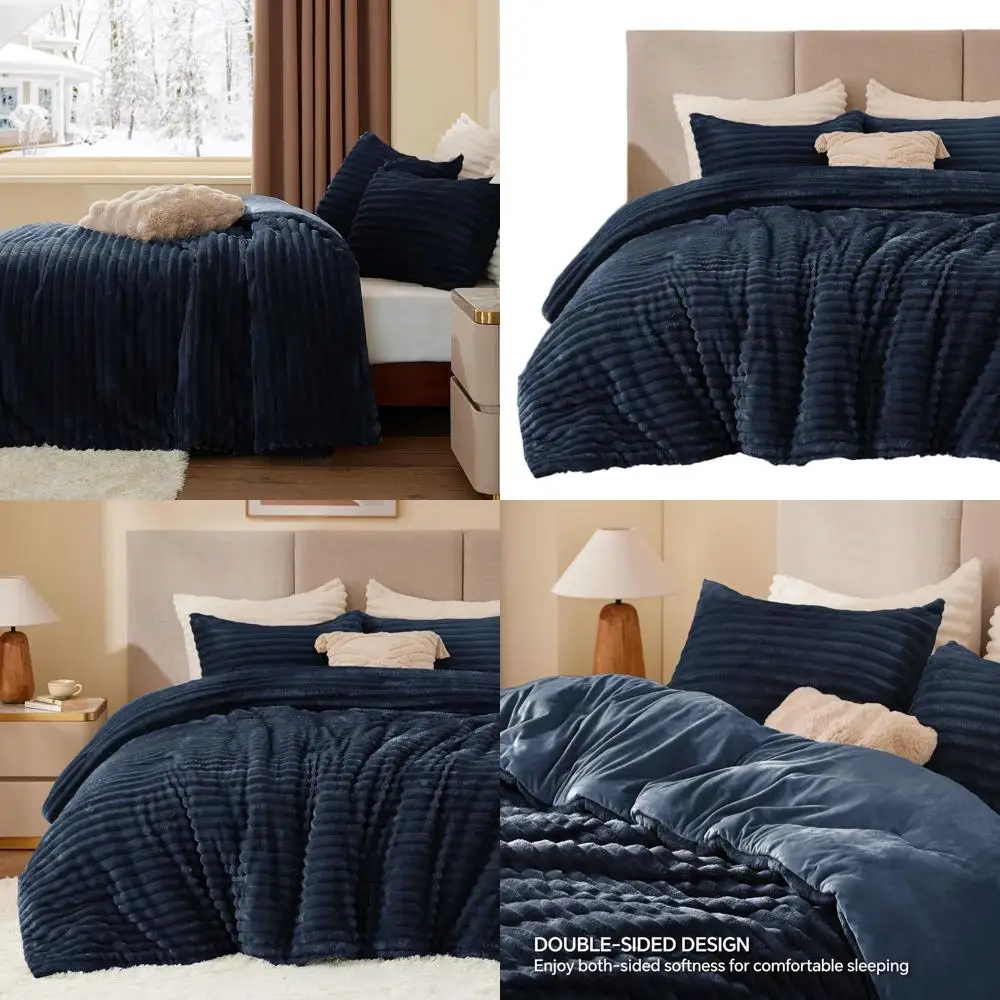 

Cozy Navy Blue Fleece Twin Comforter Set - Plush & Warm Bedding with Pillowcase for Winter