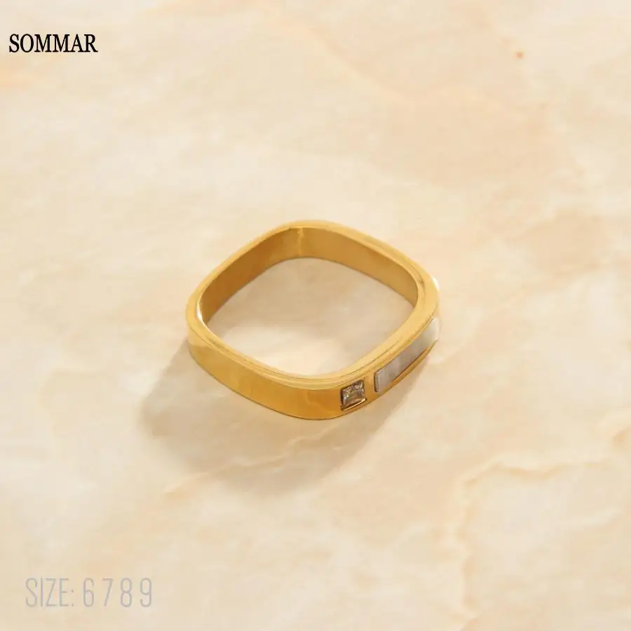 SOMMAR summer style Gold Plated size 6 7 8  Neuter Knuckle Rings White Shell Square Ring opal fine fashion jewelry