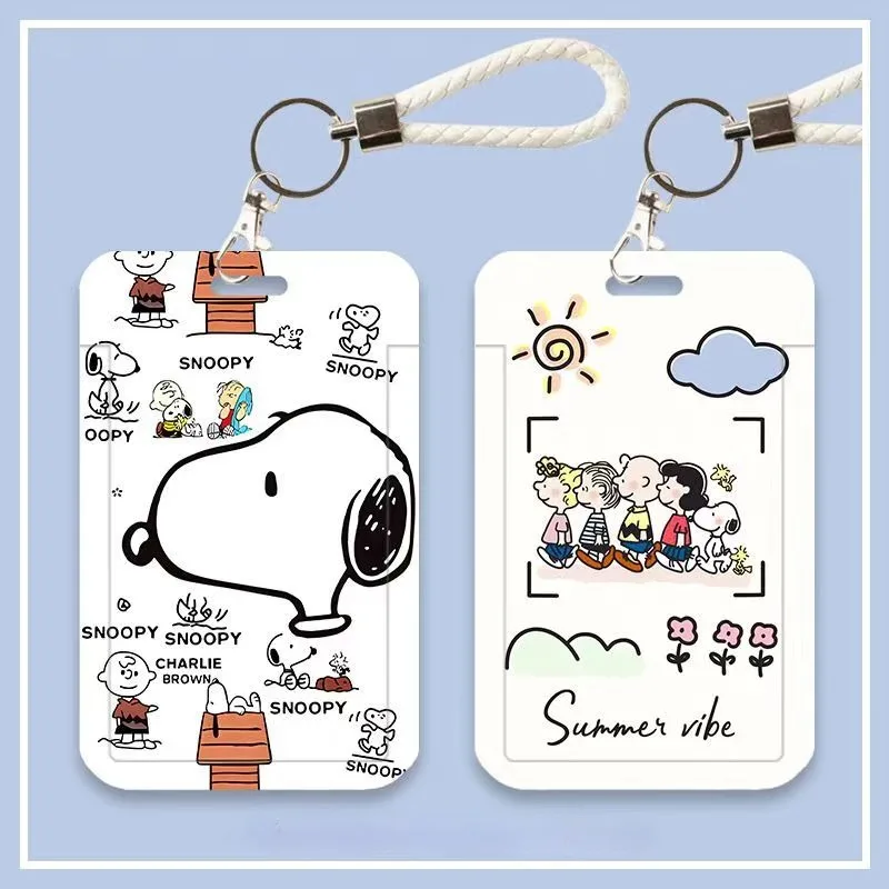 Snoopy PEANUTS cute girly heart cartoon work permit campus card protective cover access card anti-lost key chain hanging chain