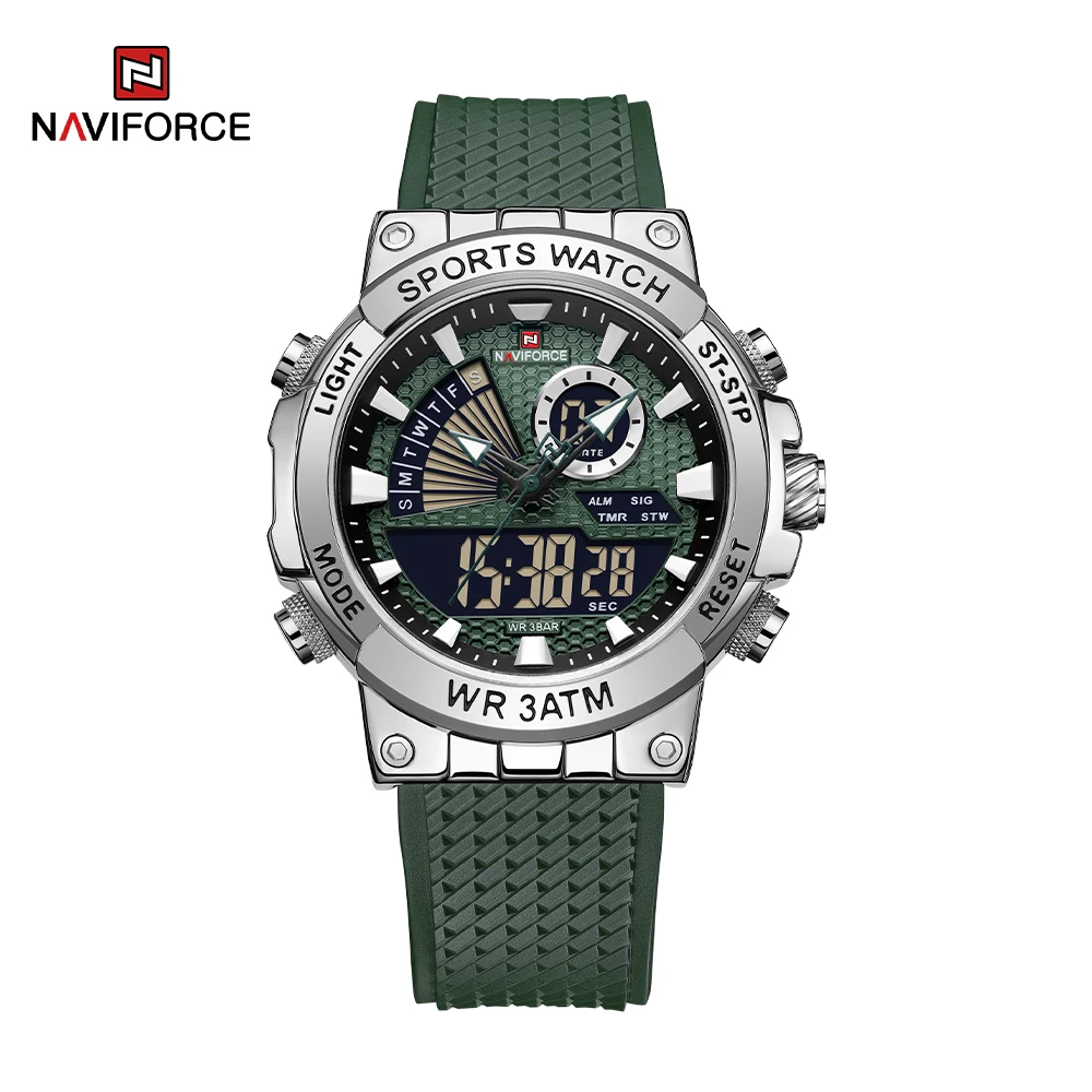 

2023 NAVIFORCE Men Luxury Fashion Quartz Watch LCD Dual Time 3 ATM Waterproof Sport Chronograph WristWatch Relogio Masculino