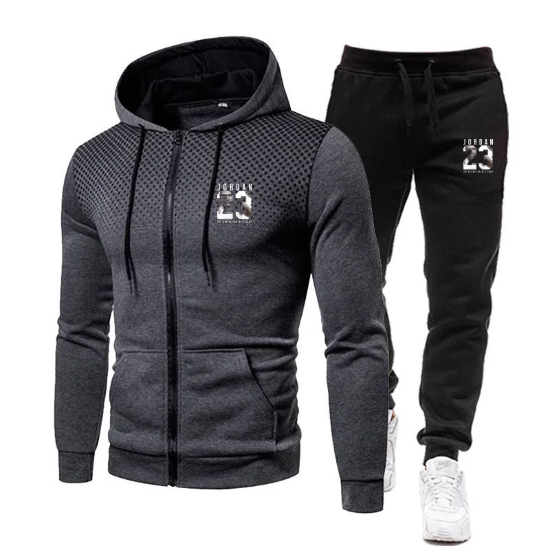 

2024 New Men's Fashion Casual Zipper Tracksuits Outdoor Fitness Jogging Hooded Sets Sports Luxury Hoodie + Pants Suit Clothing