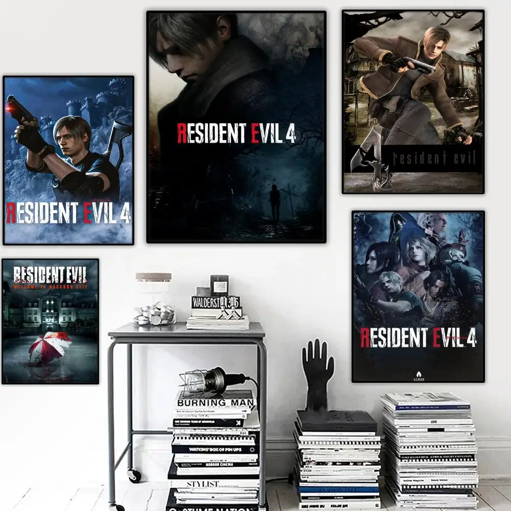 R-Resident Evil Game Poster Stickers Mural Painting Self-Adhesive Wall Decals for Bedroom Living Room Home HD Decor Gift