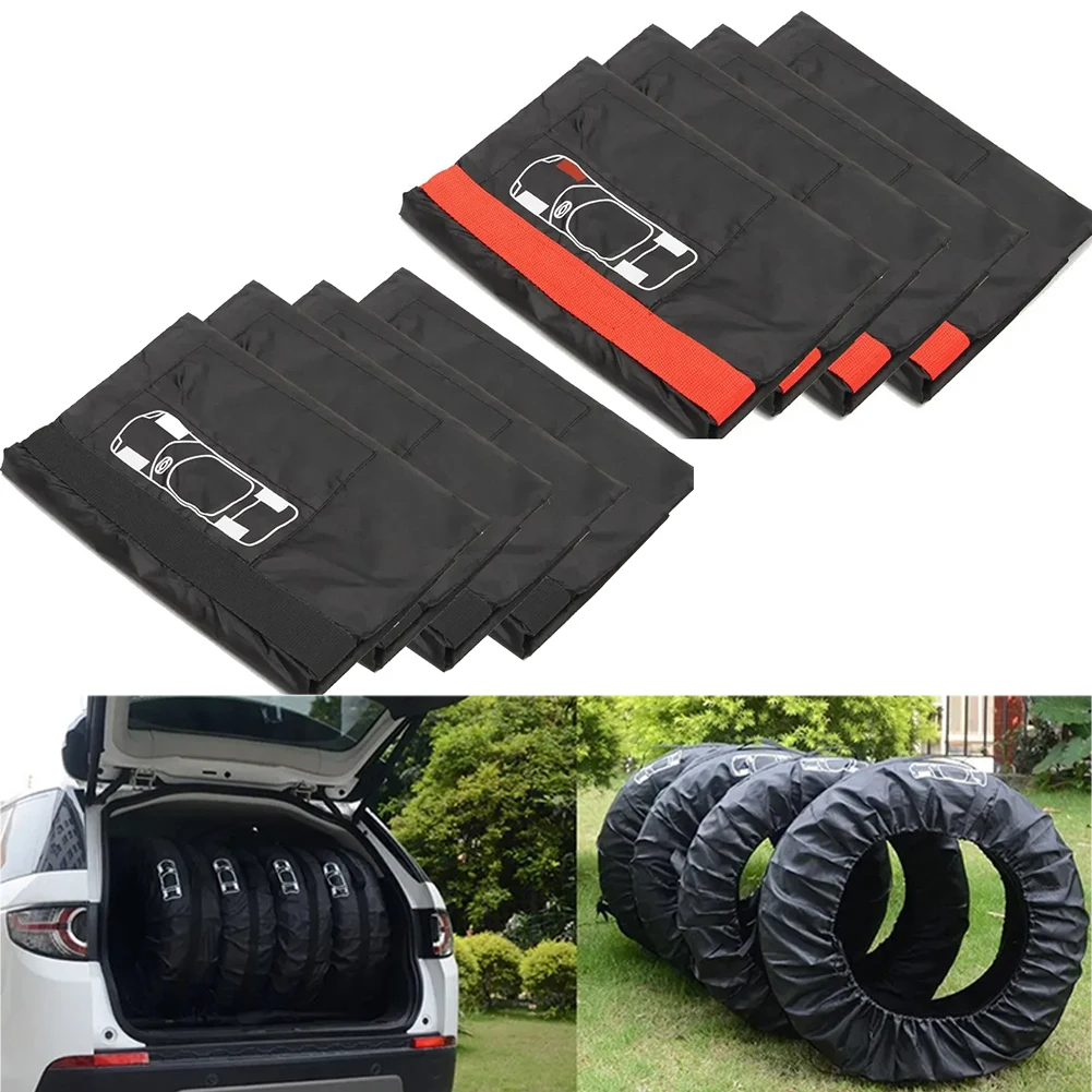 

4Pcs Tire Storage Bags Dustproof Waterproof Car Spare Tire Cover Case Polyester Auto Spare Tyre Tire Protection Cover