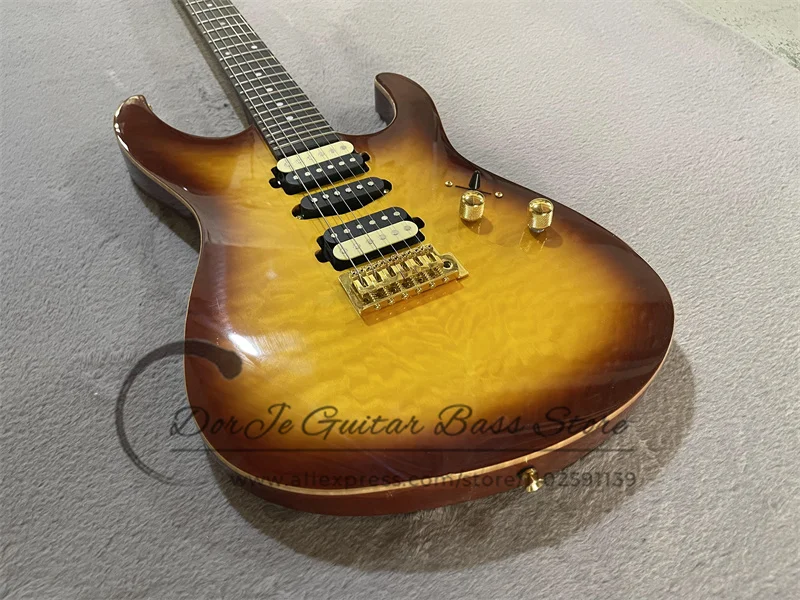 Sunburst Electric Guitar Suh Guitar Quilted Maple Top Golden Bridge HSH Pickups  Rosewood Fingerboard 22 Frets