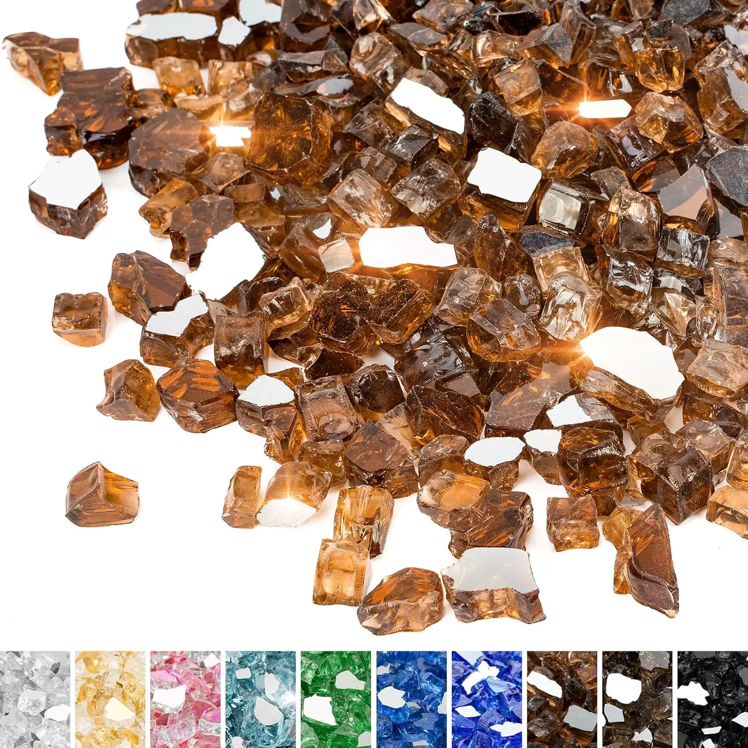 

20 Pounds Copper Reflective Fire Glass, 1/2 Inch High Luster Tempered Glass Rocks for Fire Pit Table and Landscaping