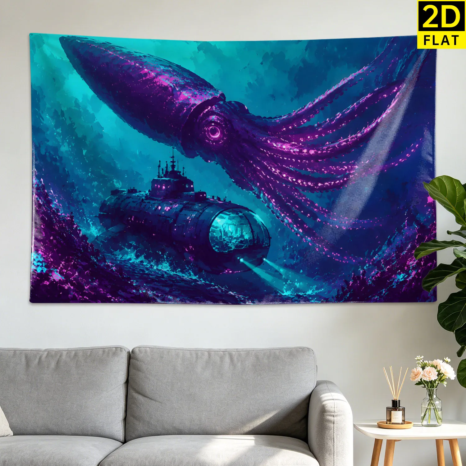 Abstract Deep Sea Underwater Submarine Creature Tapestry Wall Hanging Sci Fi Ocean Decor Artwork Poster Print