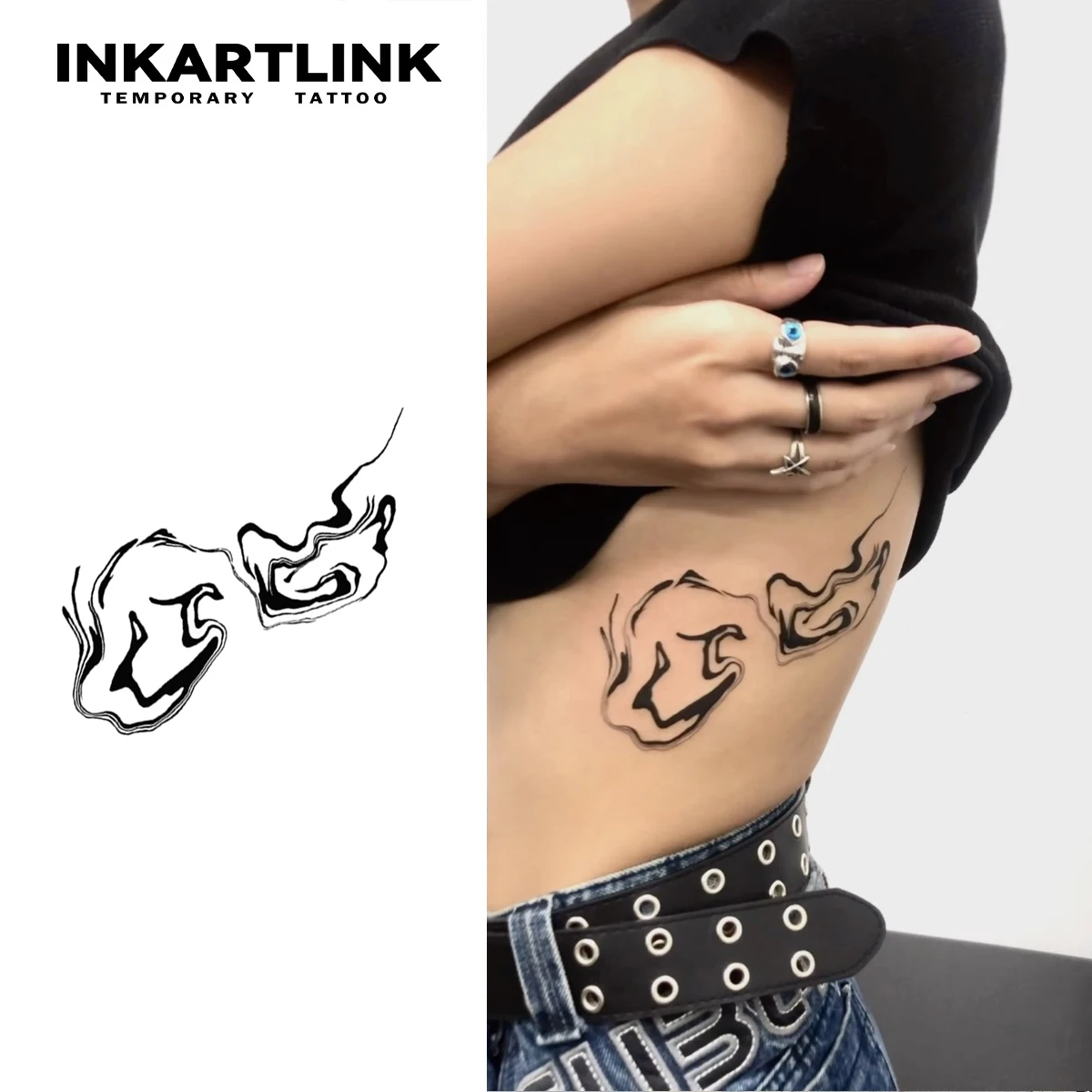 INKARTLINK Abstract Flame Line Art Waterproof Temp Tattoo Sticker for Y2K Party, Beach, Music Festivals & Daily Wear.
