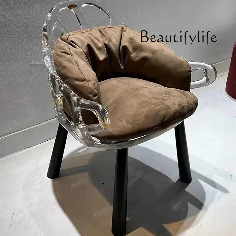 X40 Simple Hollow Tea Table Chair Italian Design Transparent Resin Soft Bag Backrest Chair Living Room Bedroom Light Luxury New