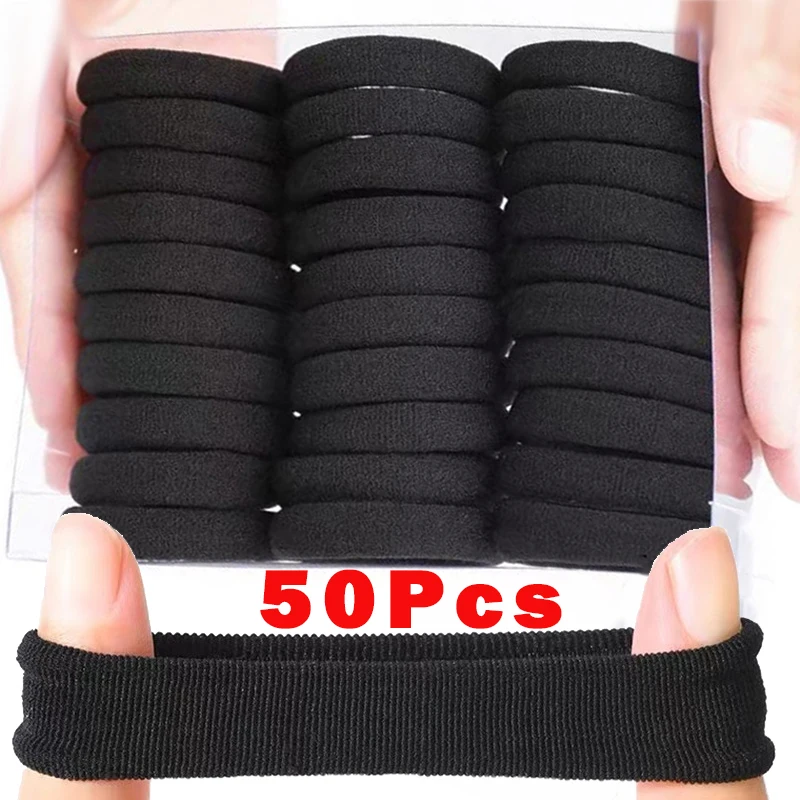 50/100Pcs Black Elastic Hair Bands for Women Kids Rubber Band Ponytail Holder Gum for Hair Ties Scrunchies Hair Accessories